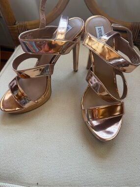 Steve Madden Metallic Rose Gold Multi-Strap High Heels